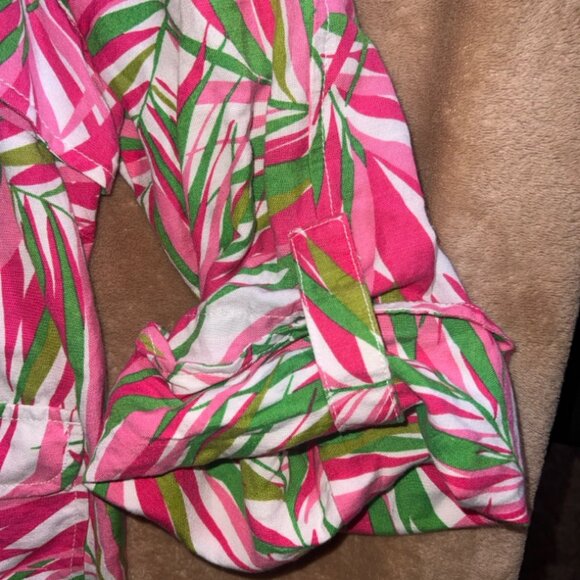 Ruby Rd Women 24 Pink Green Tropical Long Sleeve Roll Tab Drawstring Blazer (V)‎ - Picture 5 of 9